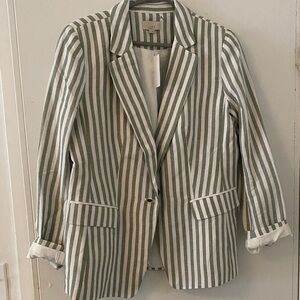 LOFT Women's Green and White Striped Blazer size 8